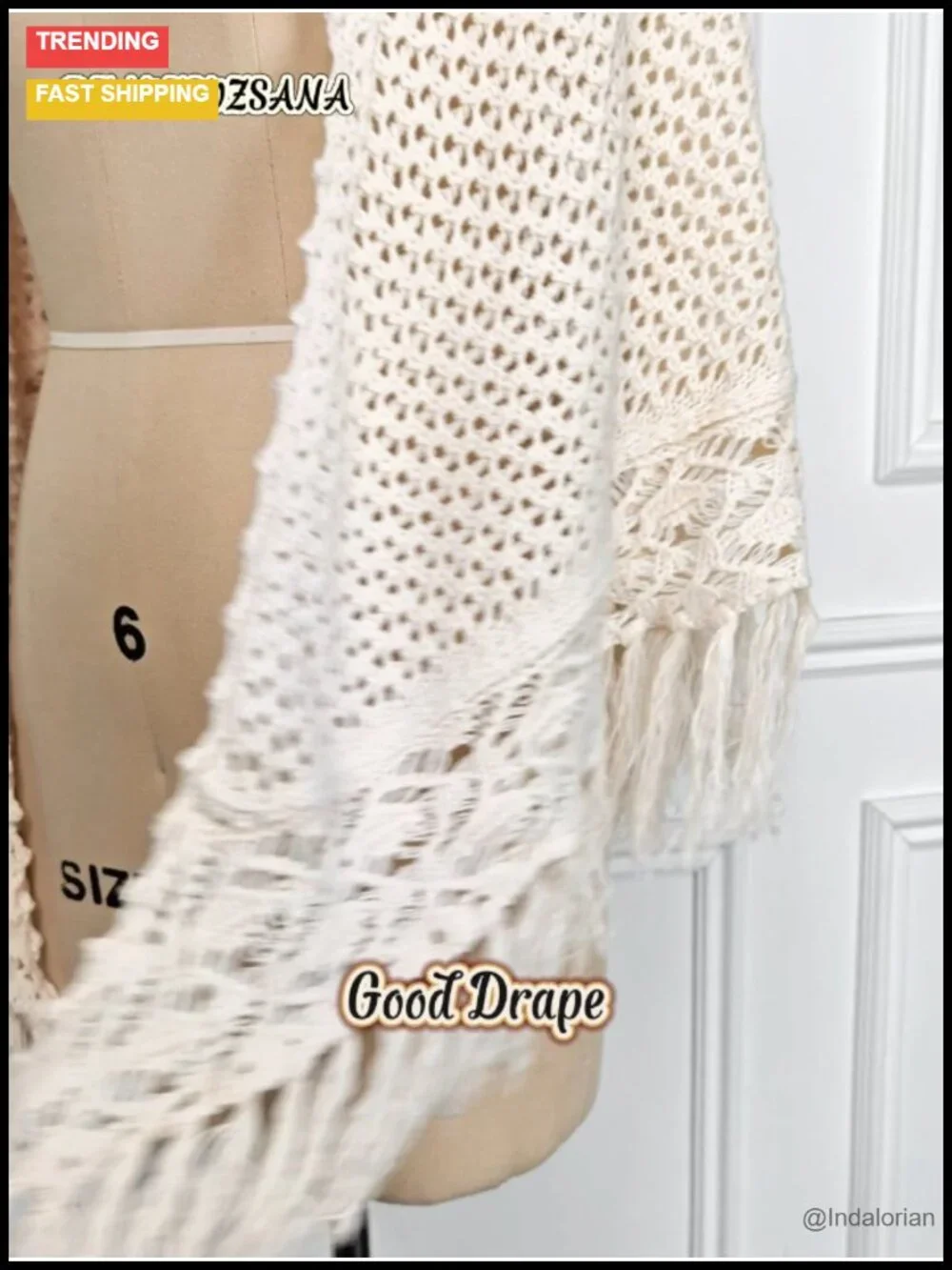 Hand-Crocheted Knit Shawl Wrap with Fringes for Evening Dress Cover Up